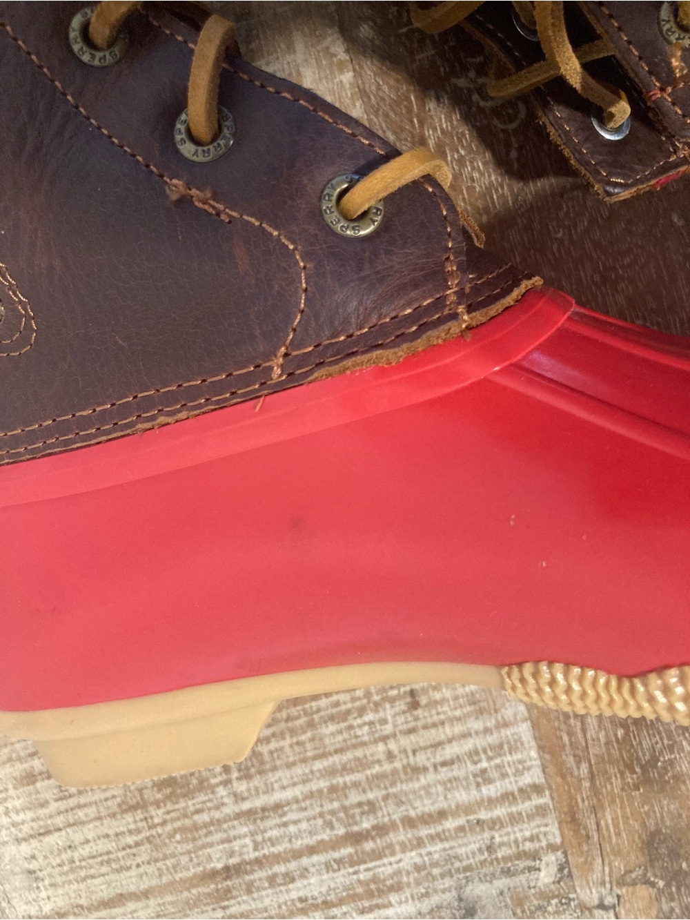 Sperry Womens Red Saltwater Waterproof Rubber Boots Sz 7 Duck Boots Mud Chore - Picture 15 of 16